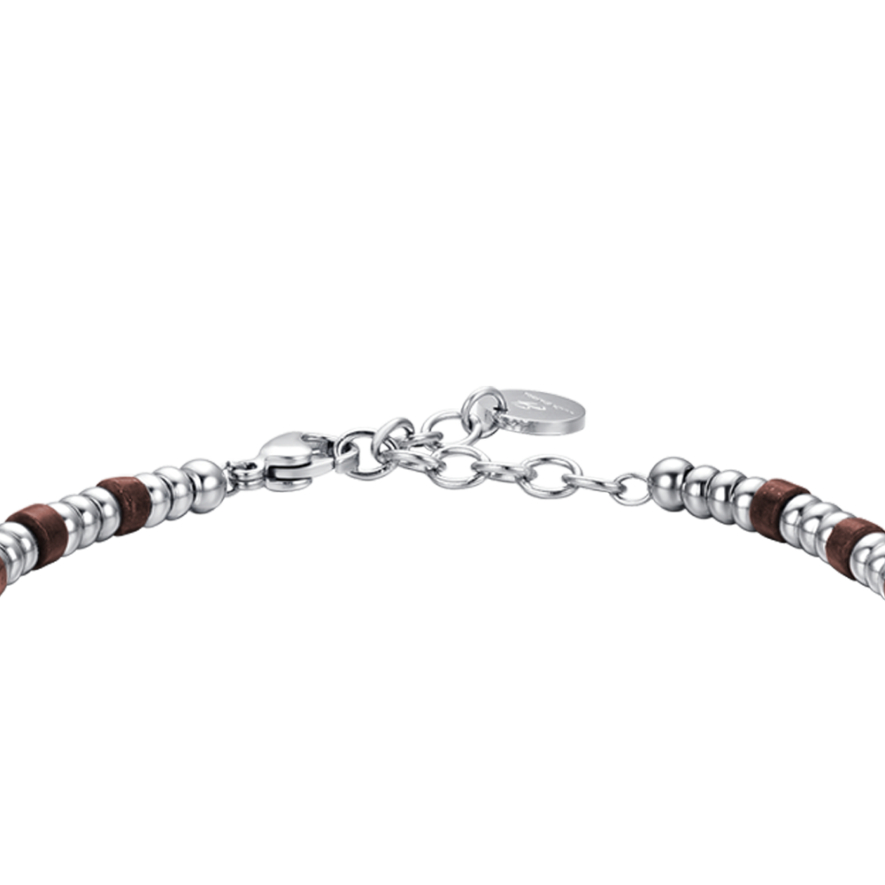 BRACELET HOMME EN ACIER AVEC ÉLÉMENTS EN ARGENT ET PIERRES EN OEIL DE TIGRE