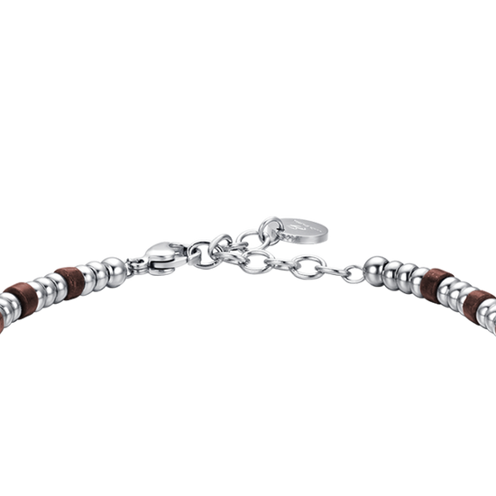 BRACELET HOMME EN ACIER AVEC ÉLÉMENTS EN ARGENT ET PIERRES EN OEIL DE TIGRE