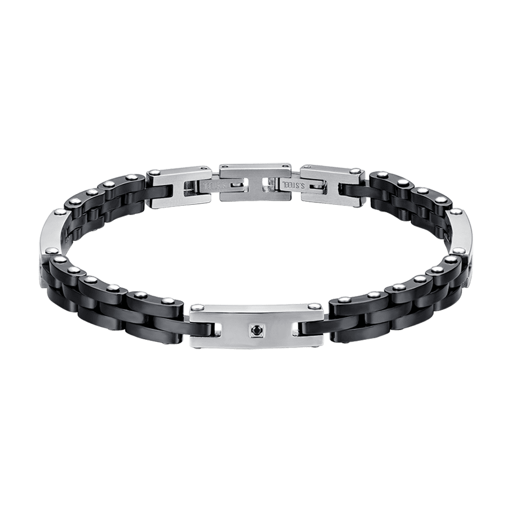 BRACELET HOMME EN ACIER AVEC CÉRAMIQUE NOIRE ET CRISTAL NOIR