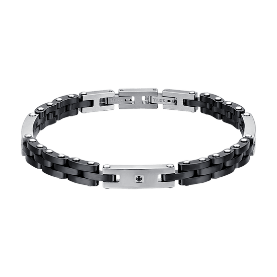 BRACELET HOMME EN ACIER AVEC CÉRAMIQUE NOIRE ET CRISTAL NOIR