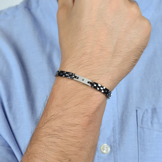 BRACELET HOMME EN ACIER AVEC CÉRAMIQUE NOIRE ET CRISTAL NOIR