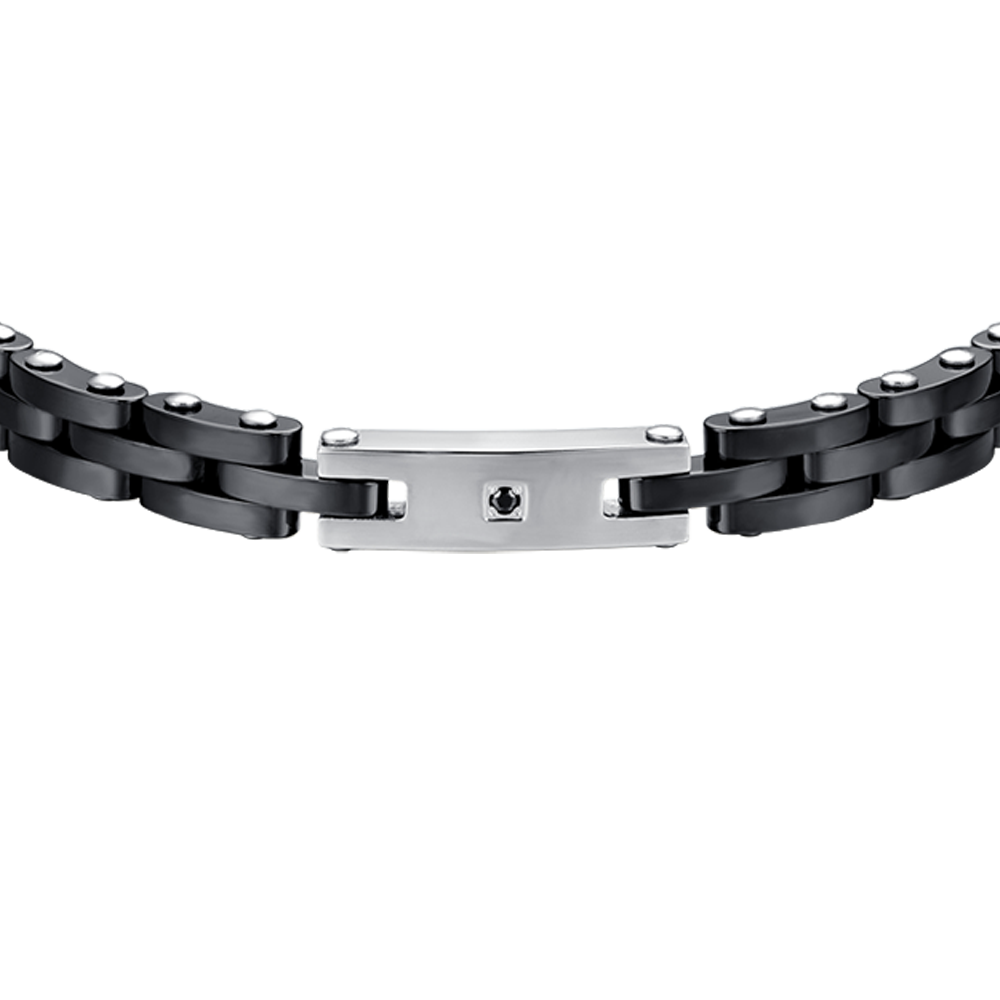 BRACELET HOMME EN ACIER AVEC CÉRAMIQUE NOIRE ET CRISTAL NOIR