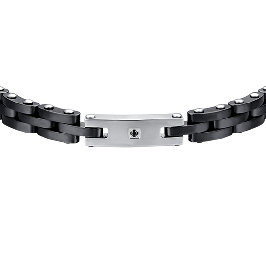 BRACELET HOMME EN ACIER AVEC CÉRAMIQUE NOIRE ET CRISTAL NOIR