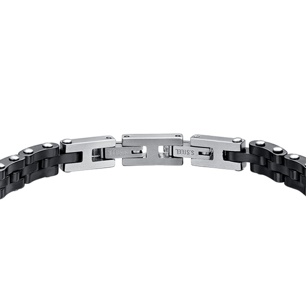 BRACELET HOMME EN ACIER AVEC CÉRAMIQUE NOIRE ET CRISTAL NOIR