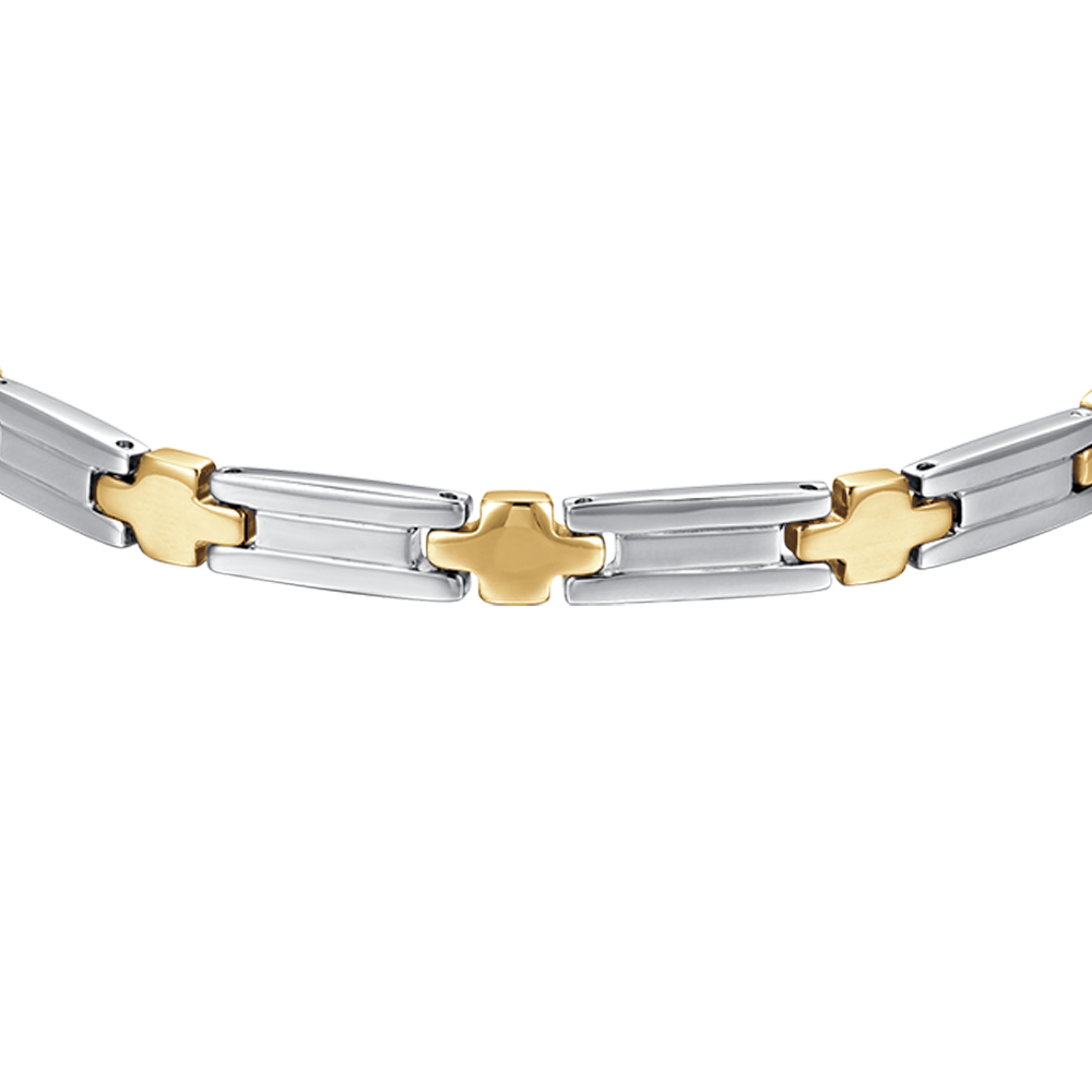 BRACELET HOMME EN ACIER AVEC CROIX EN OR IP