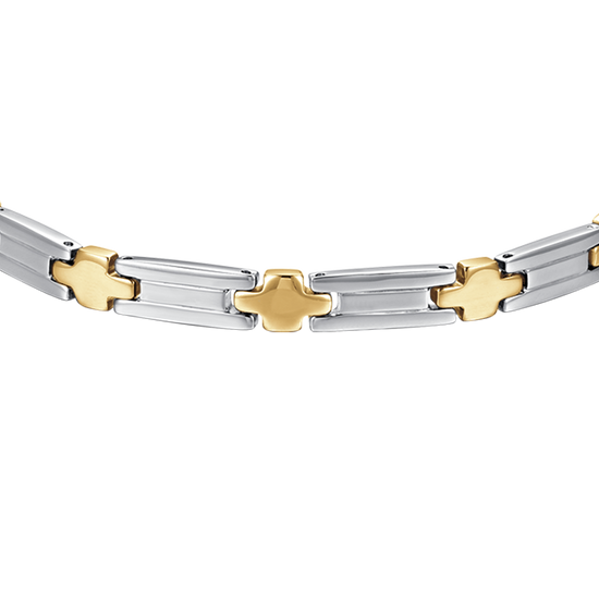 BRACELET HOMME EN ACIER AVEC CROIX EN OR IP