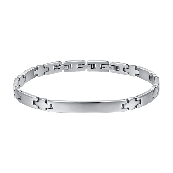 BRACELET HOMME EN ACIER AVEC PLAQUE ET CROIX EN ARGENT