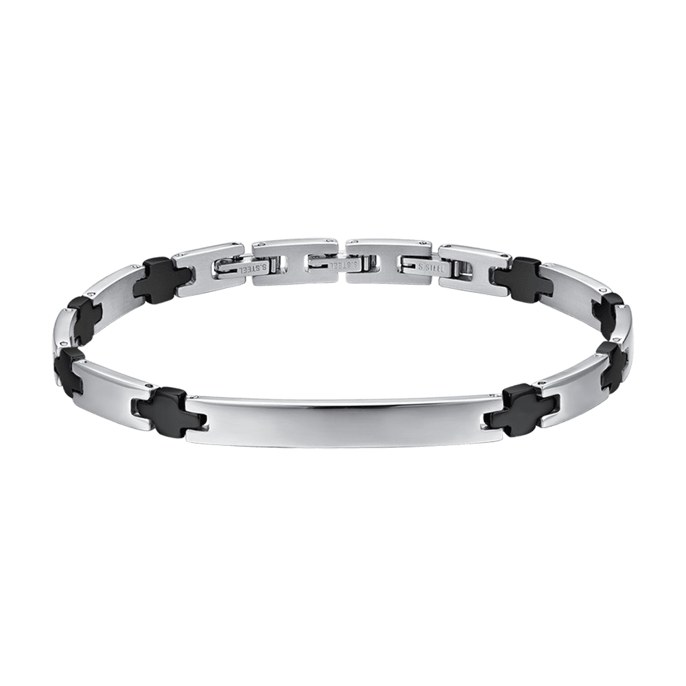 BRACELET HOMME EN ACIER AVEC PLAQUE IP NOIRE ET CROIX