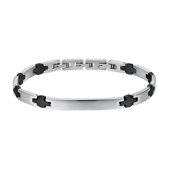 BRACELET HOMME EN ACIER AVEC PLAQUE IP NOIRE ET CROIX