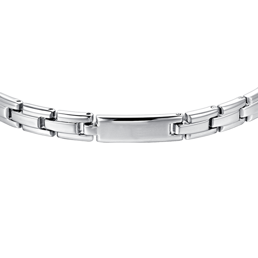 BRACELET HOMME EN ACIER AVEC PLAQUE ARGENTÉE