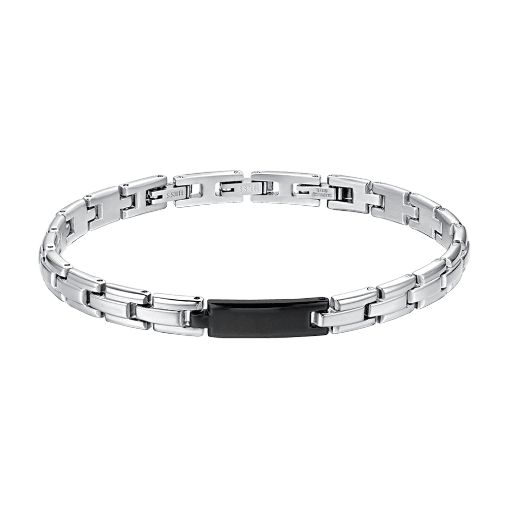 BRACELET HOMME EN ACIER AVEC PLAQUE IP NOIRE