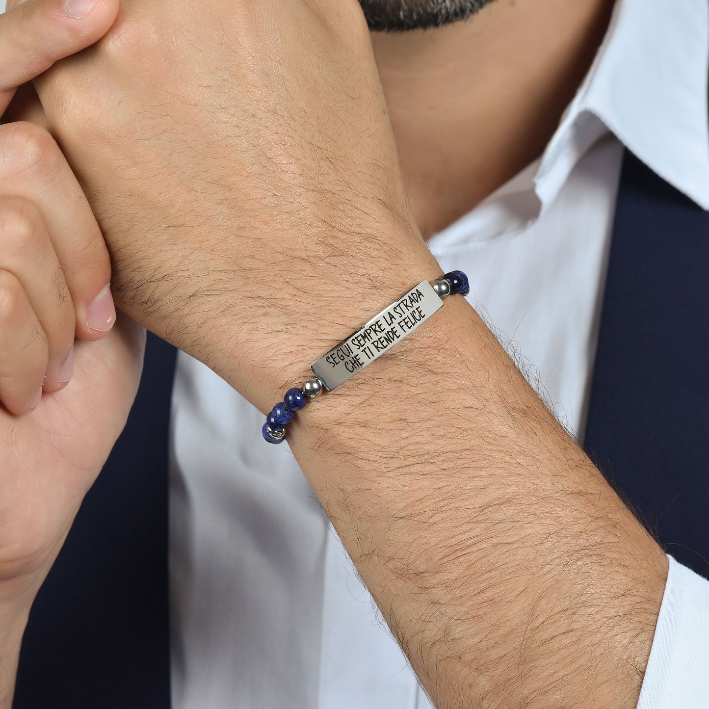 BRACELET EN ACIER POUR HOMMES SUIVRE TOUJOURS LE CHEMIN QUI VOUS REND HEUREUX Luca Barra