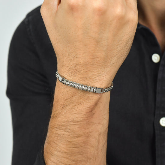 BRACELET HOMME EN ACIER AVEC CRISTAUX BLANCS