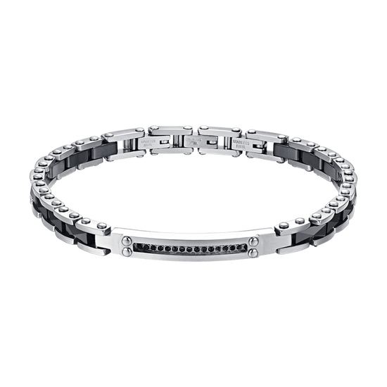 BRACELET HOMME EN ACIER ET CÉRAMIQUE NOIRE AVEC CRISTAUX NOIRS