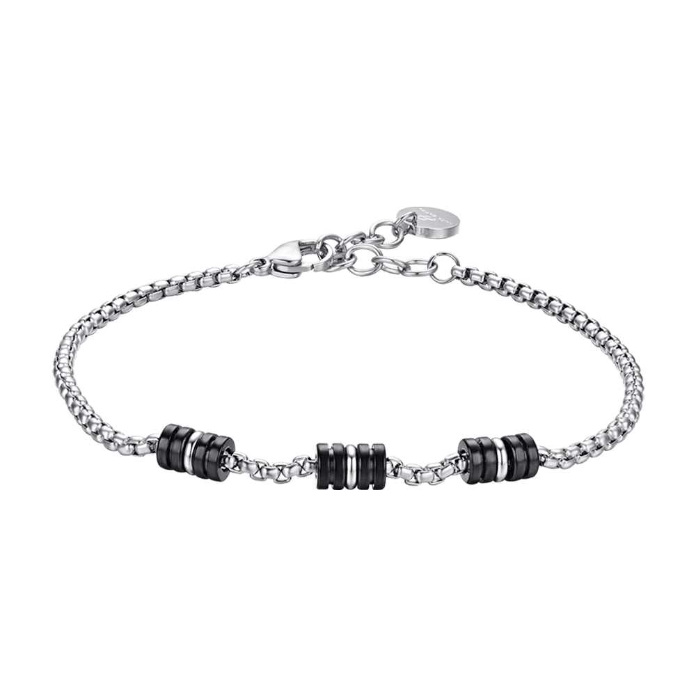 BRACELET HOMME EN ACIER AVEC ÉLÉMENTS IP NOIRS ET ARGENTÉS