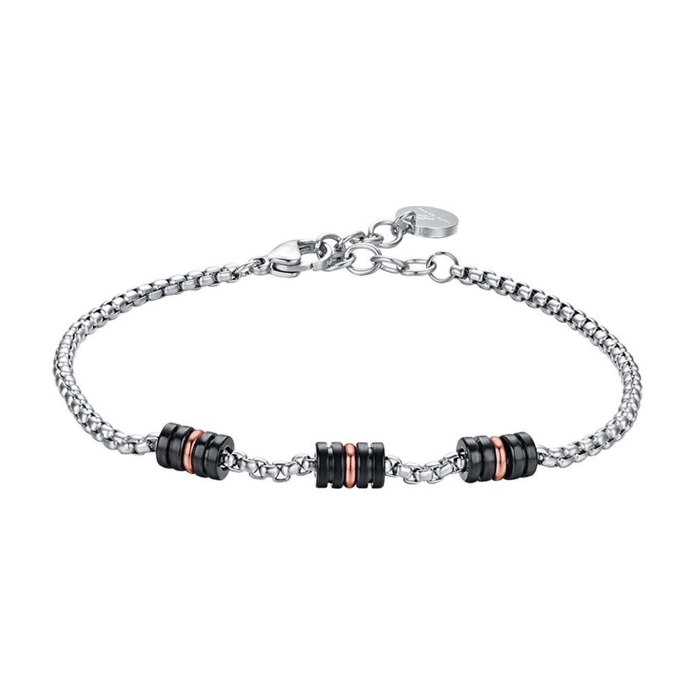 BRACELET HOMME EN ACIER AVEC ÉLÉMENTS IP NOIR ET IP ROSE