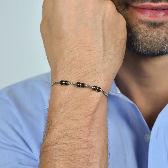 BRACELET HOMME EN ACIER AVEC ÉLÉMENTS IP NOIR ET IP ROSE