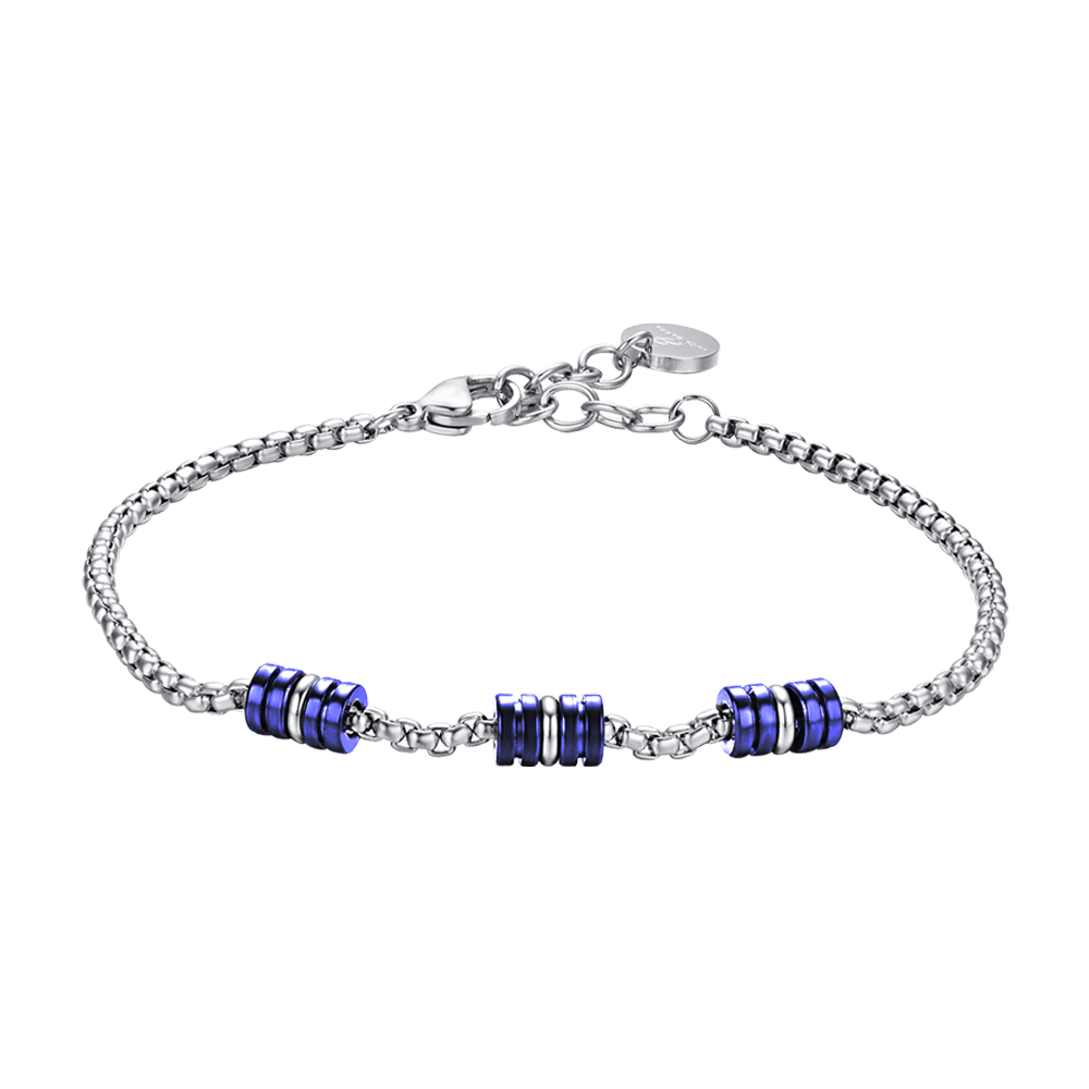 BRACELET HOMME EN ACIER AVEC ÉLÉMENTS IP BLEUS ET ARGENTÉS