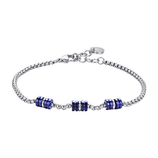 BRACELET HOMME EN ACIER AVEC ÉLÉMENTS IP BLEUS ET ARGENTÉS