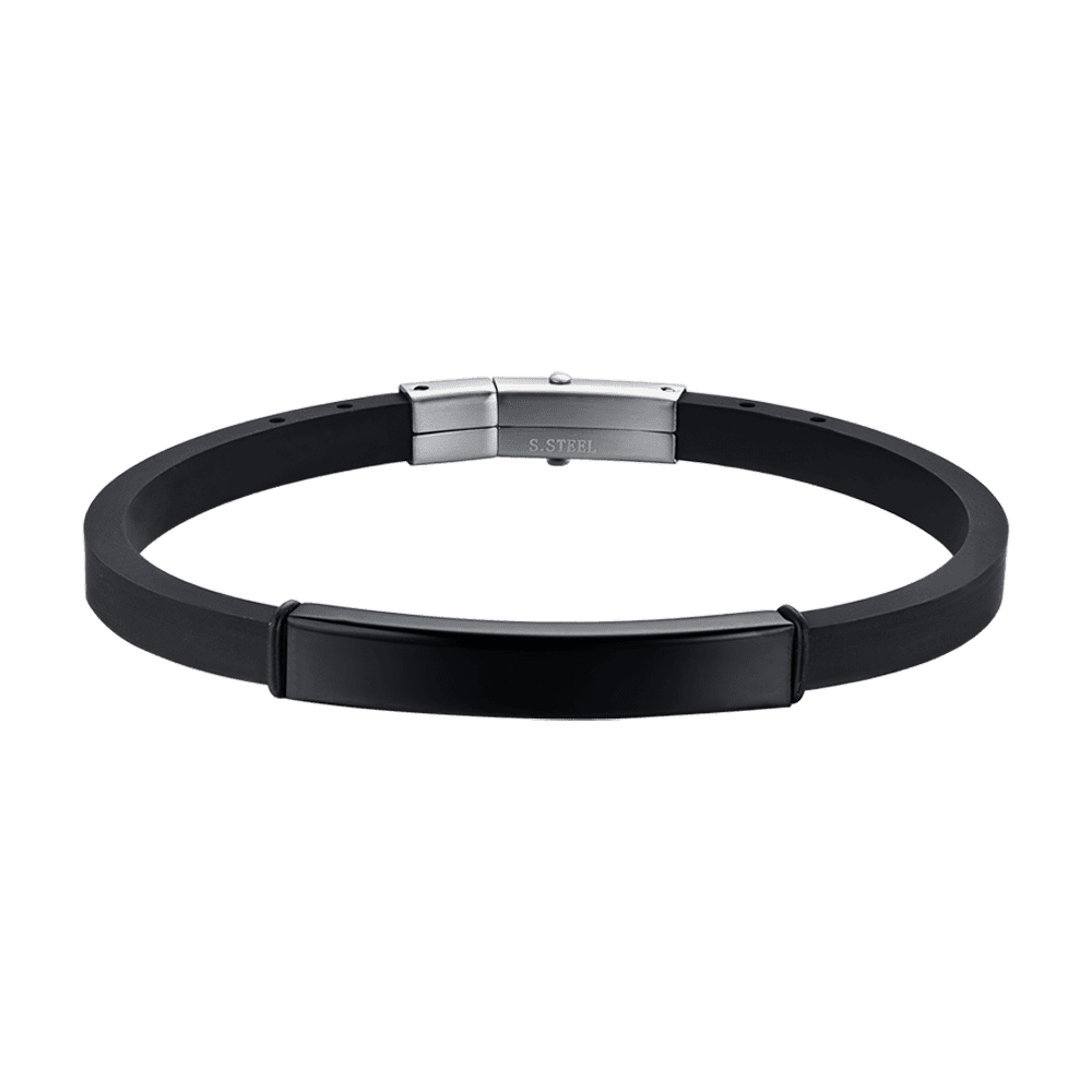 BRACELET HOMME EN SILICONE AVEC PLAQUE EN ACIER IP NOIR