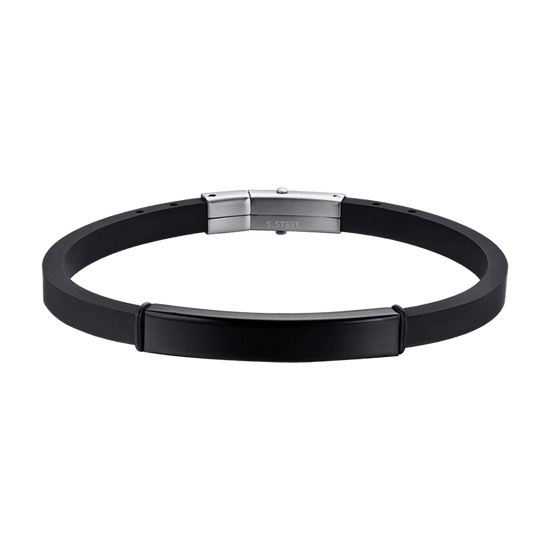 BRACELET HOMME EN SILICONE AVEC PLAQUE EN ACIER IP NOIR