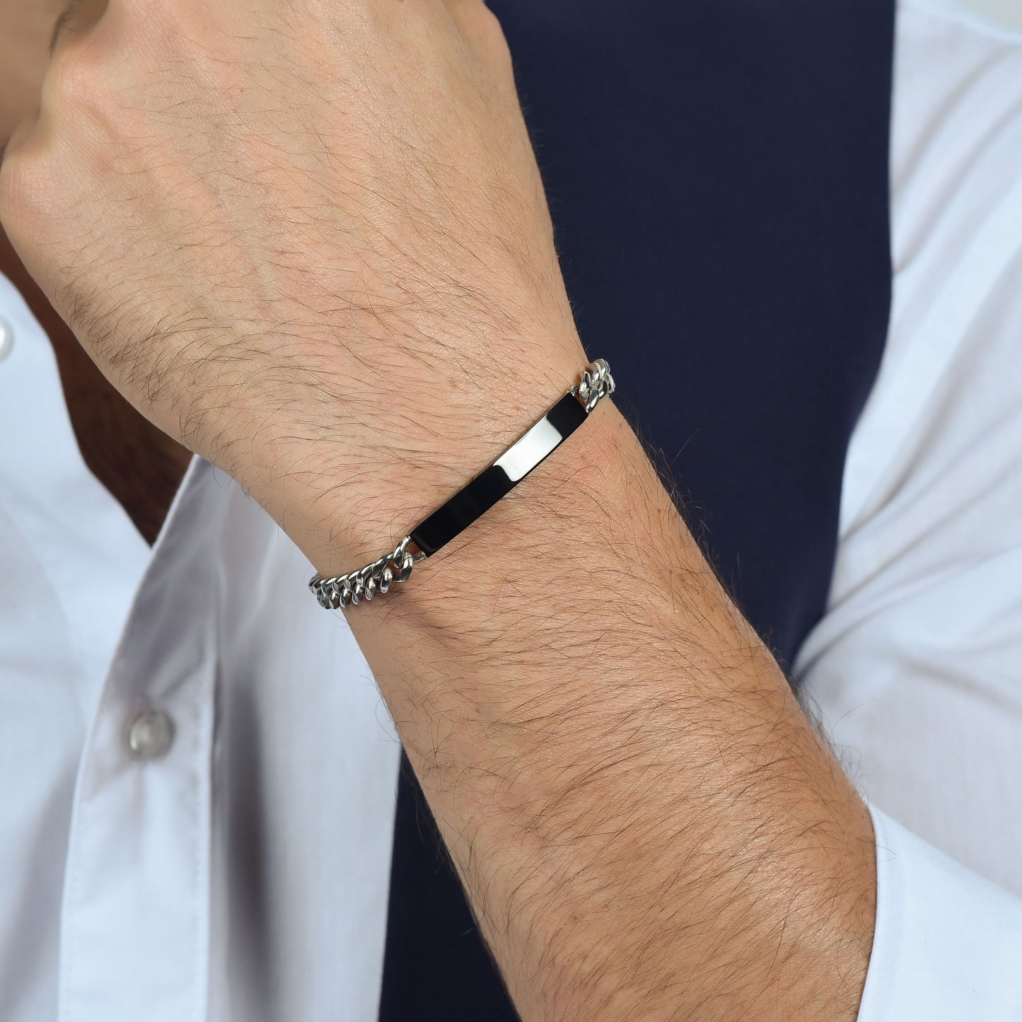 BRACELET D'ACIER POUR HOMME AVEC PLAQUE D'ARGENT Luca Barra