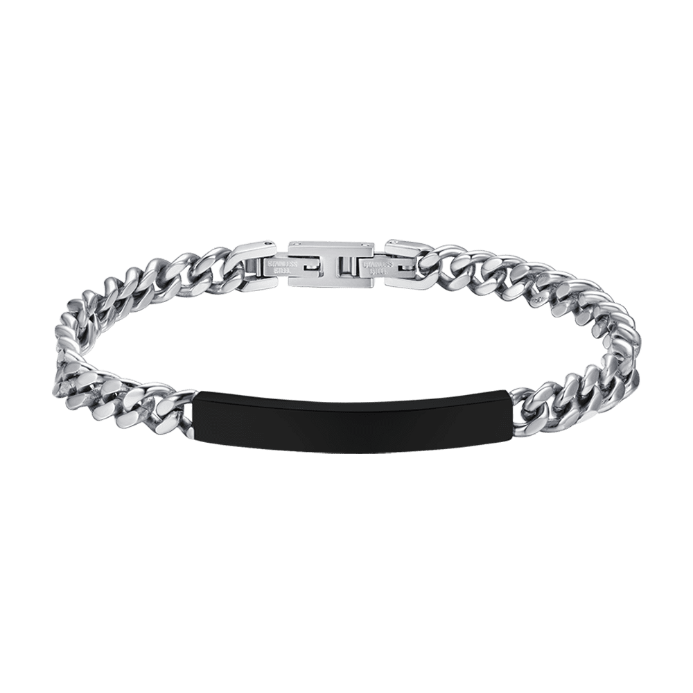 BRACELET HOMME EN ACIER AVEC PLAQUE ARGENTÉE IP NOIRE