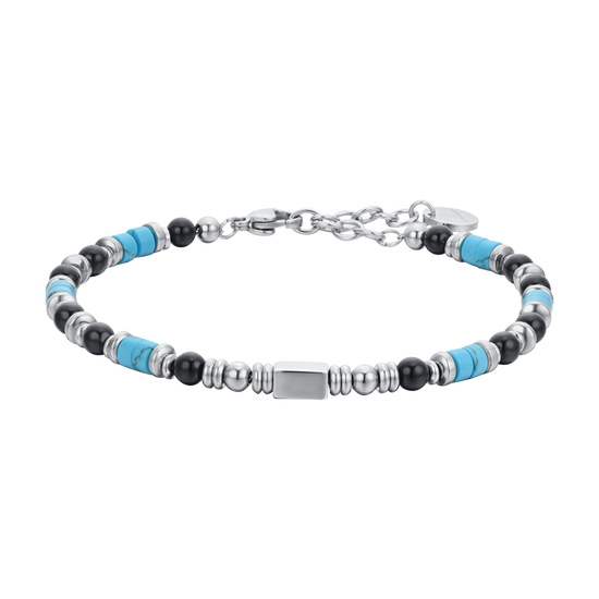 BRACELET HOMME EN ACIER AVEC AGATE NOIRE