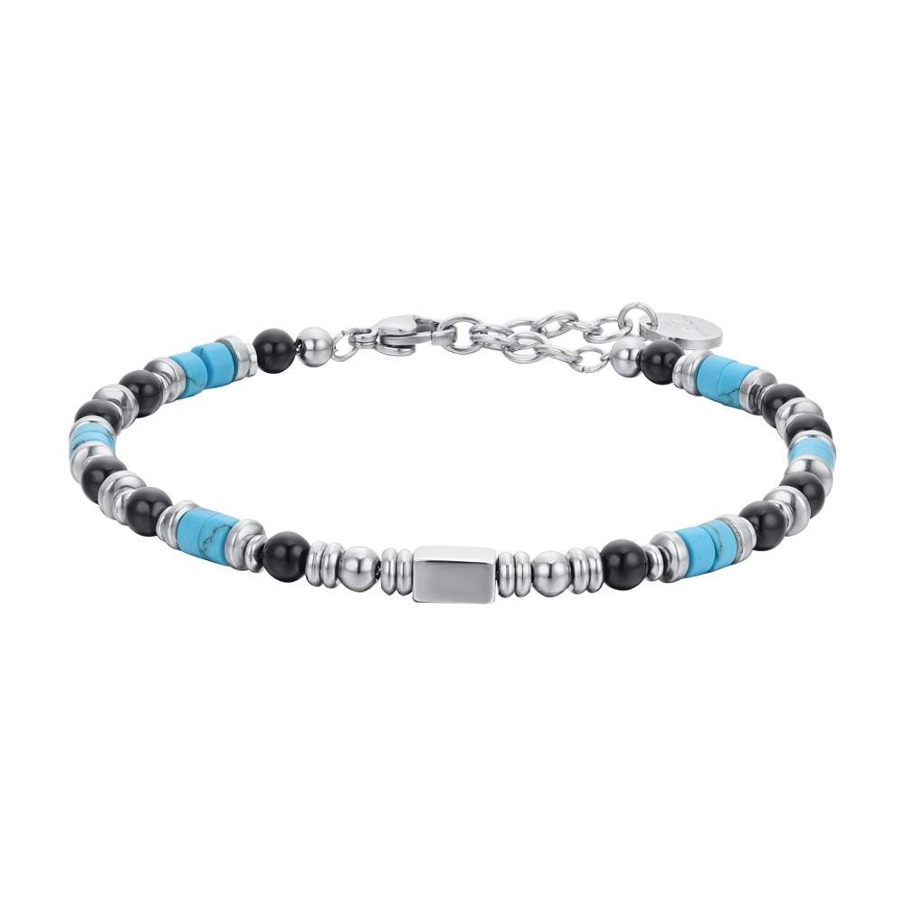 BRACELET HOMME EN ACIER AVEC AGATE NOIRE