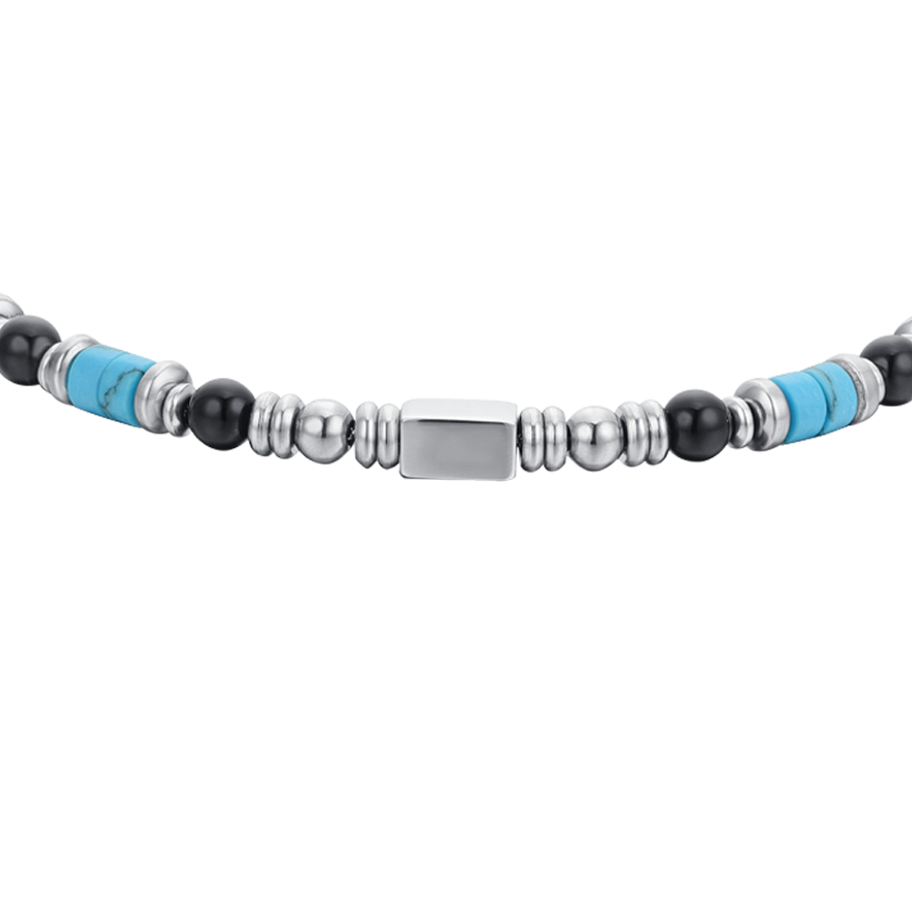 BRACELET HOMME EN ACIER AVEC AGATE NOIRE