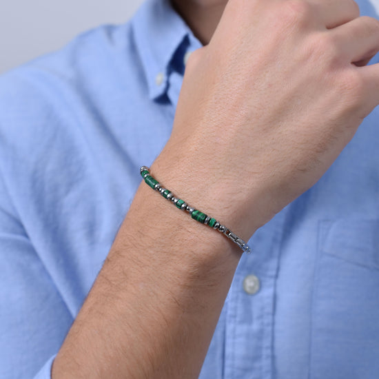 BRACELET HOMME EN ACIER MALACHITE VERTE