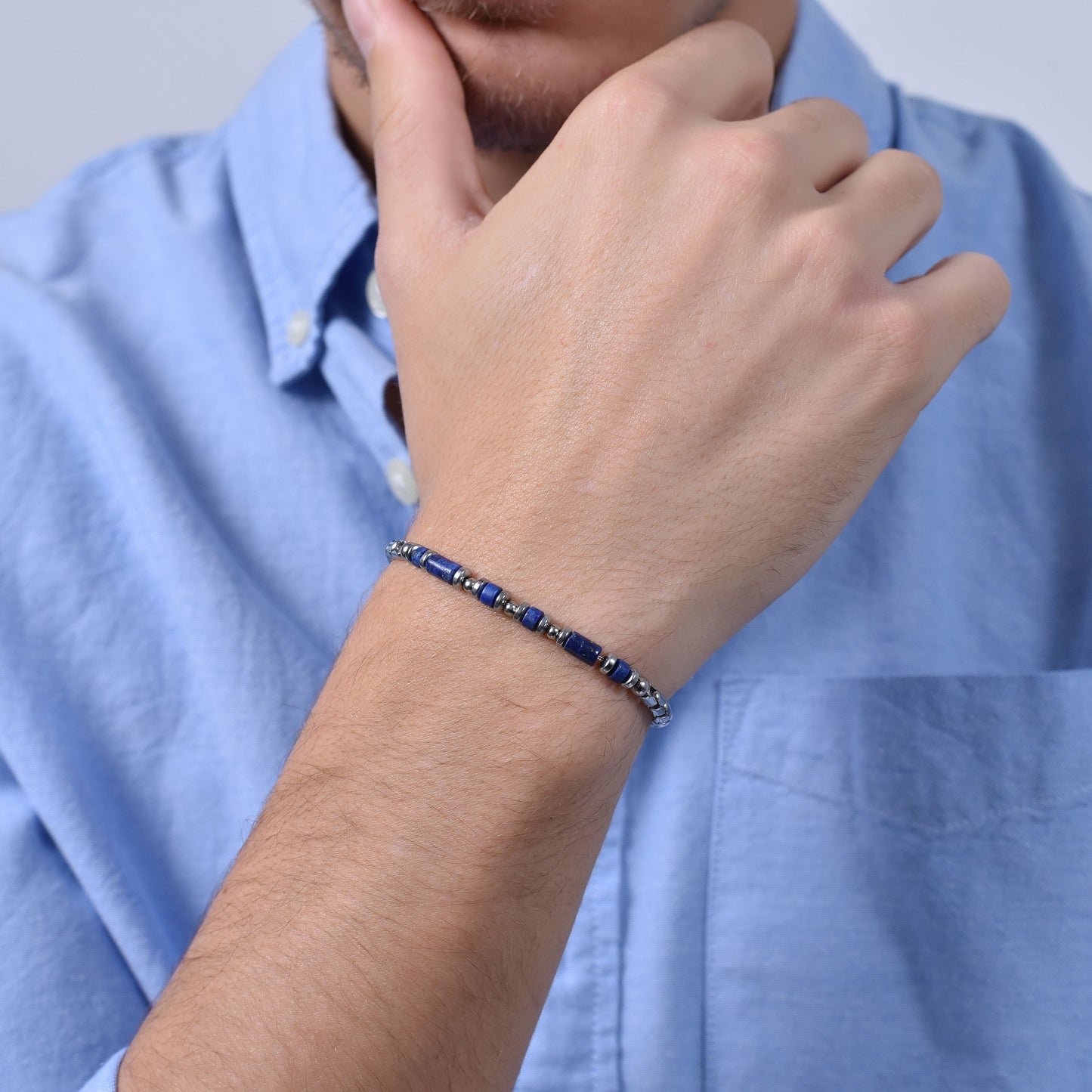 BRACELET HOMME EN ACIER BLEU LAPIS