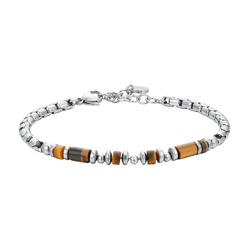 BRACELET HOMME EN ACIER AVEC PIERRE OEIL DE TIGRE