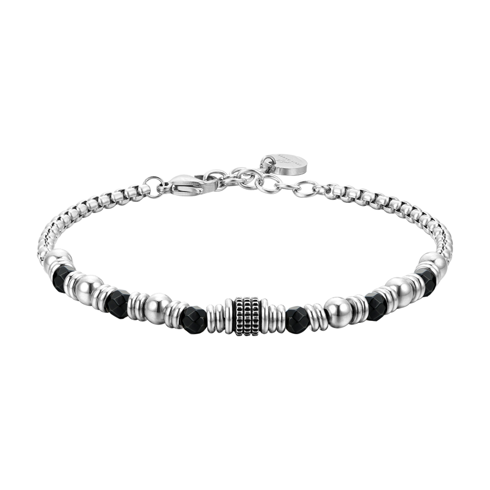 BRACELET ET ÉLÉMENTS EN ACIER AGATE NOIR POUR HOMME