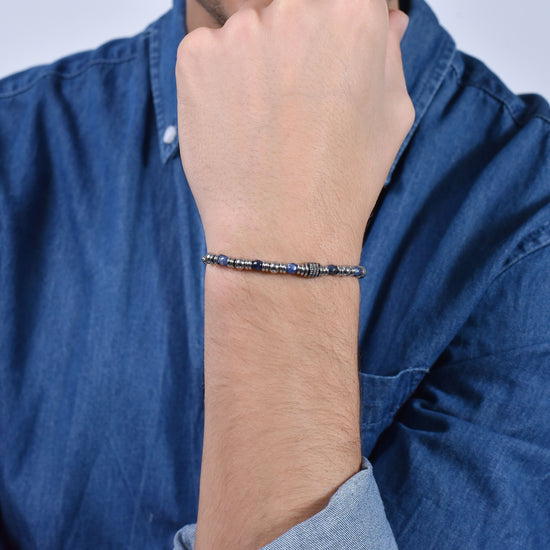 BRACELET HOMME EN ACIER SODALITE BLEU