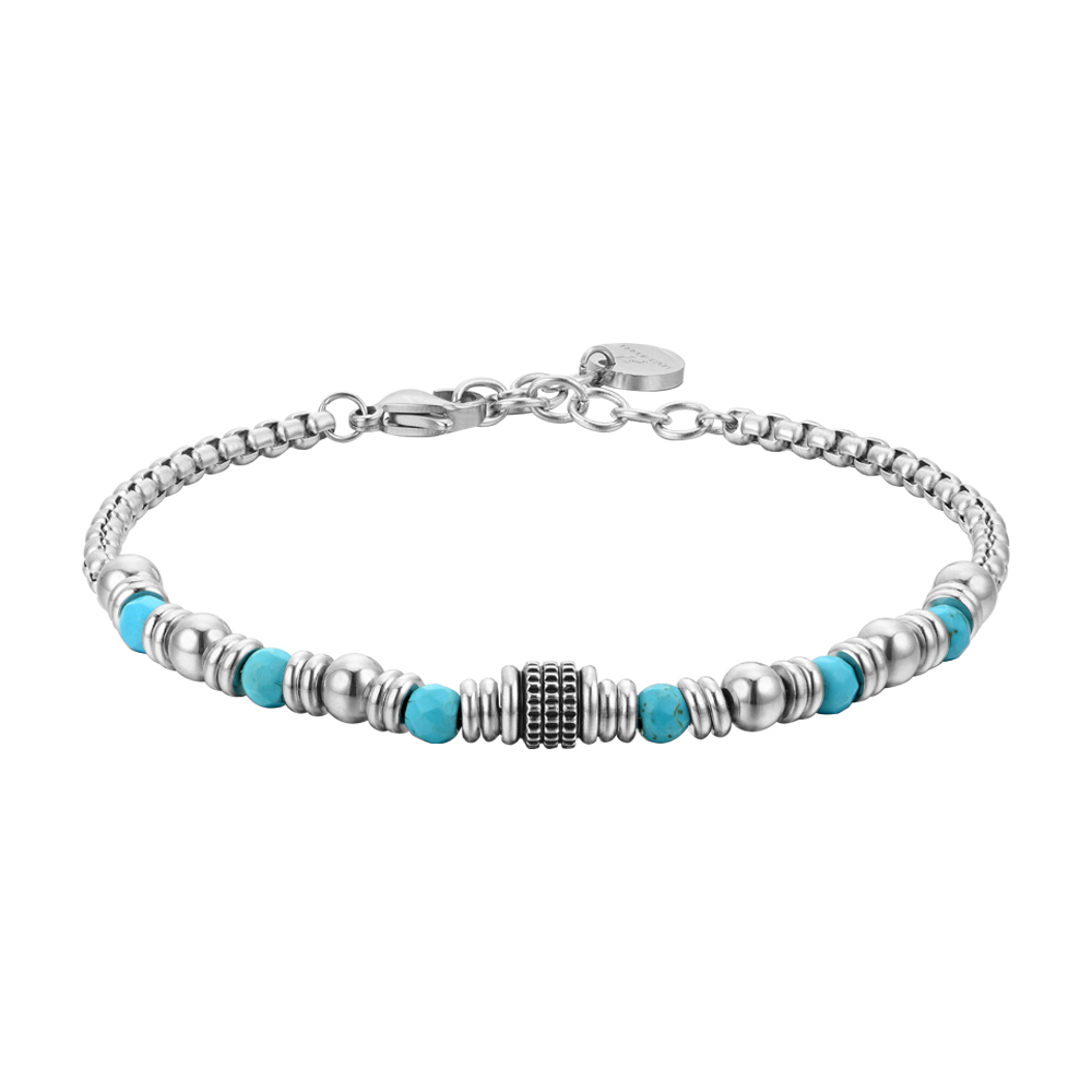 BRACELET HOMME EN ACIER AVEC PIERRES TURQUOISES