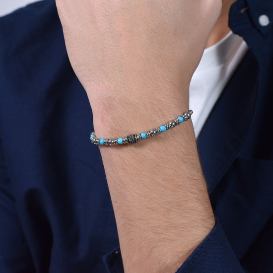 BRACELET HOMME EN ACIER AVEC PIERRES TURQUOISES