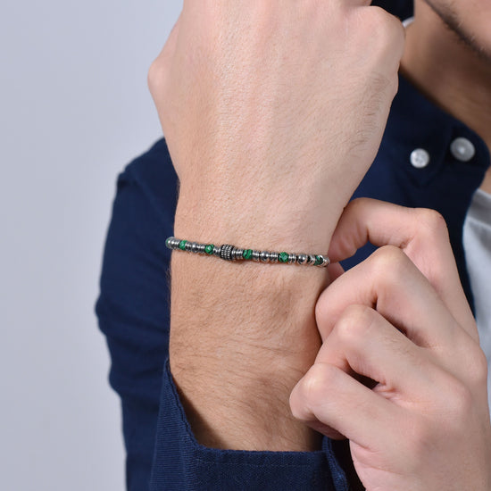 BRACELET HOMME EN ACIER MALACHITE VERTE