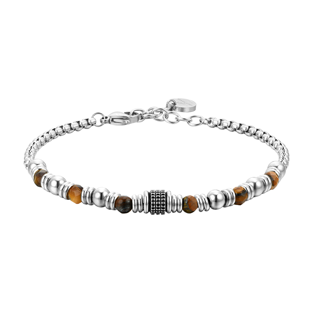 BRACELET HOMME EN ACIER AVEC PIERRE OEIL DE TIGRE