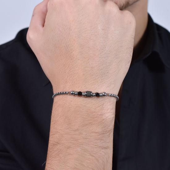 BRACELET ET ÉLÉMENTS EN ACIER AGATE NOIR POUR HOMME