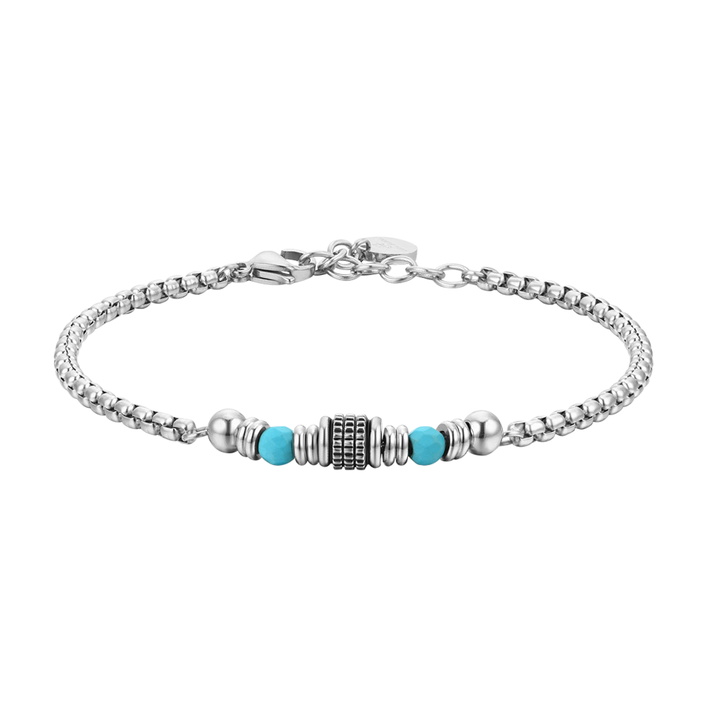 BRACELET HOMME EN ACIER AVEC PIERRES TURQUOISES