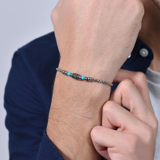 BRACELET HOMME EN ACIER AVEC PIERRES TURQUOISES