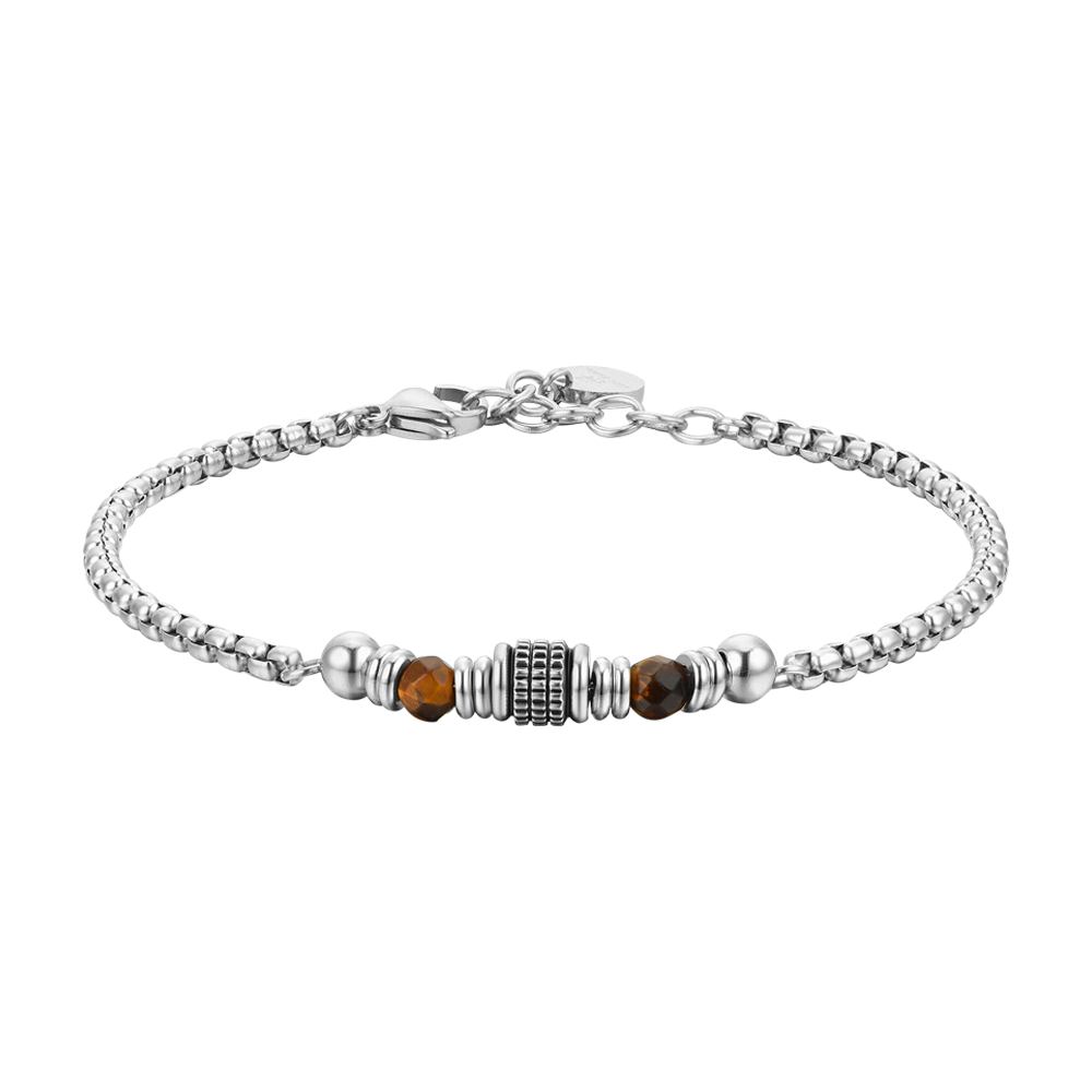 BRACELET POUR HOMME EN PIERRES D'ACIER ŒIL DE TIGRE Luca Barra