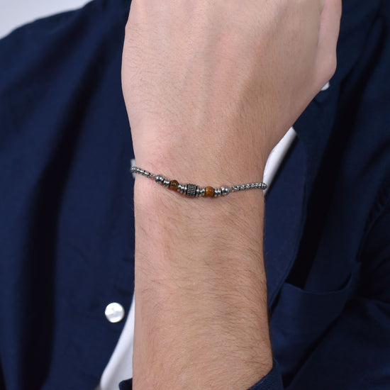 BRACELET HOMME EN ACIER AVEC PIERRE OEIL DE TIGRE