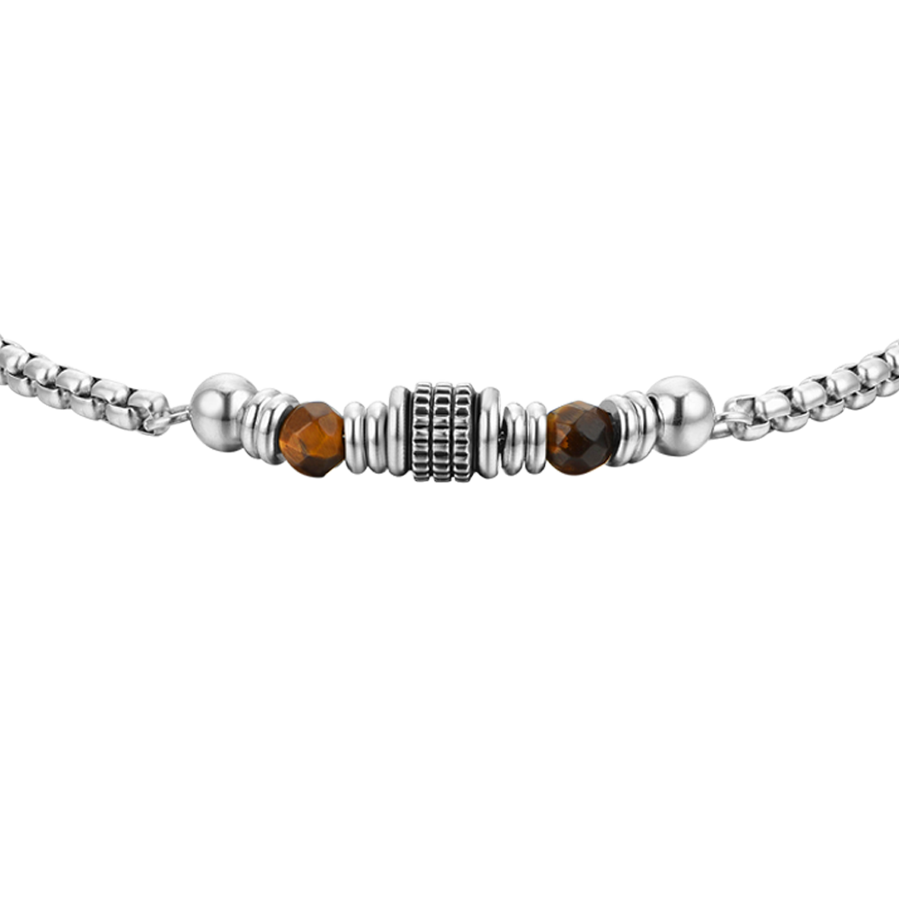 BRACELET HOMME EN ACIER AVEC PIERRE OEIL DE TIGRE