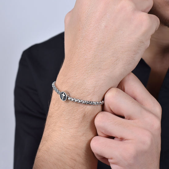 BRACELET ACIER POUR HOMME AVEC CROIX