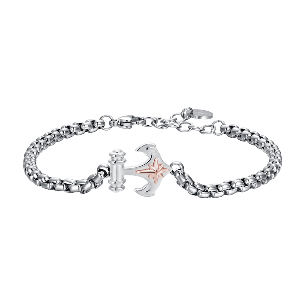 BRACELET HOMME EN ACIER AVEC ANCRE ET ROSE DES VENTS