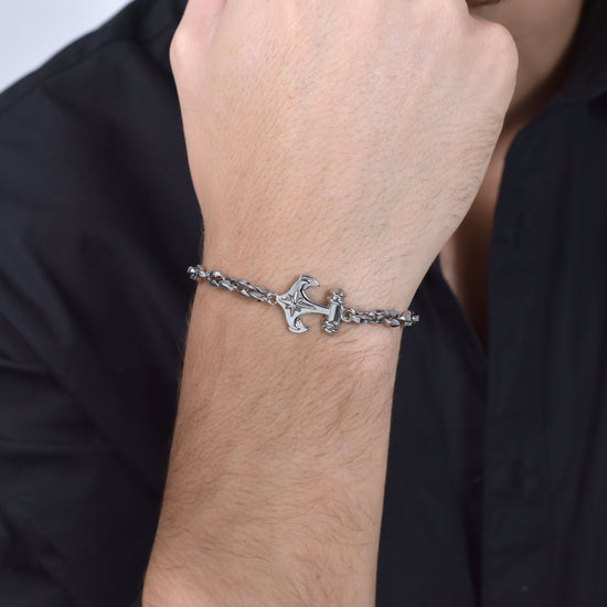 BRACELET HOMME EN ACIER AVEC ANCRE ET ROSE DES VENTS