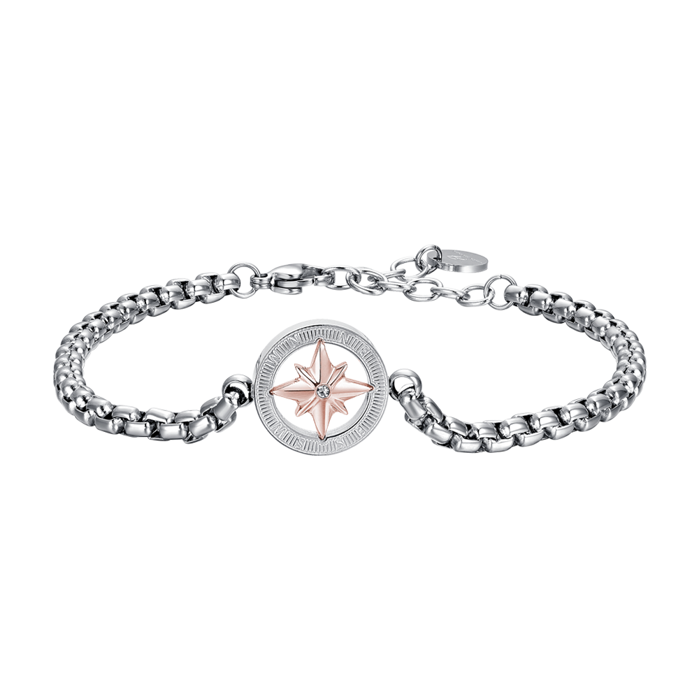 BRACELET HOMME EN ACIER AVEC ROSE IP ROSE DES VENTS