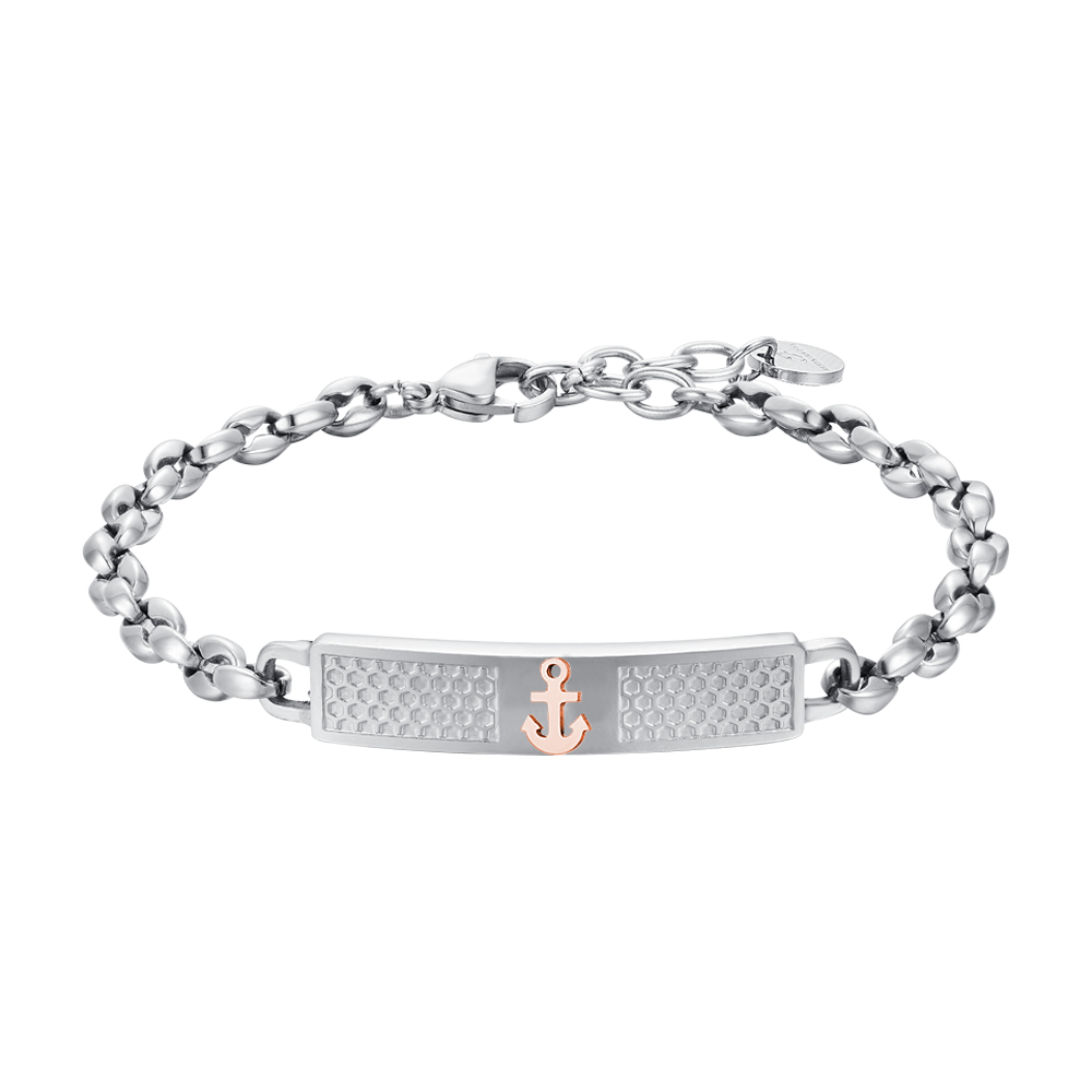 BRACELET HOMME EN ACIER AVEC ANCRE ROSE IP